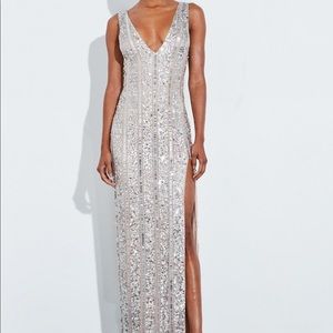 Peace and Love Silver Sequin Maxi Slit Dress